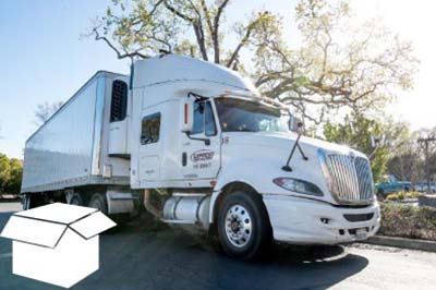 Express Wine Delivery Trucking Services photo of a white transport truck with a trailer in tow.